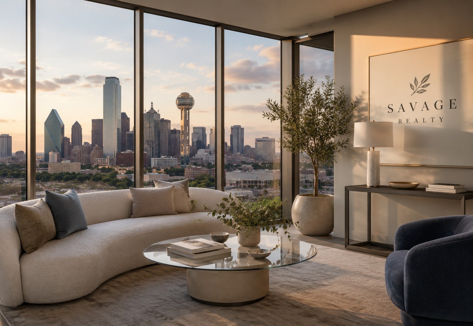 Savage Realty office overlooking the Dallas skyline