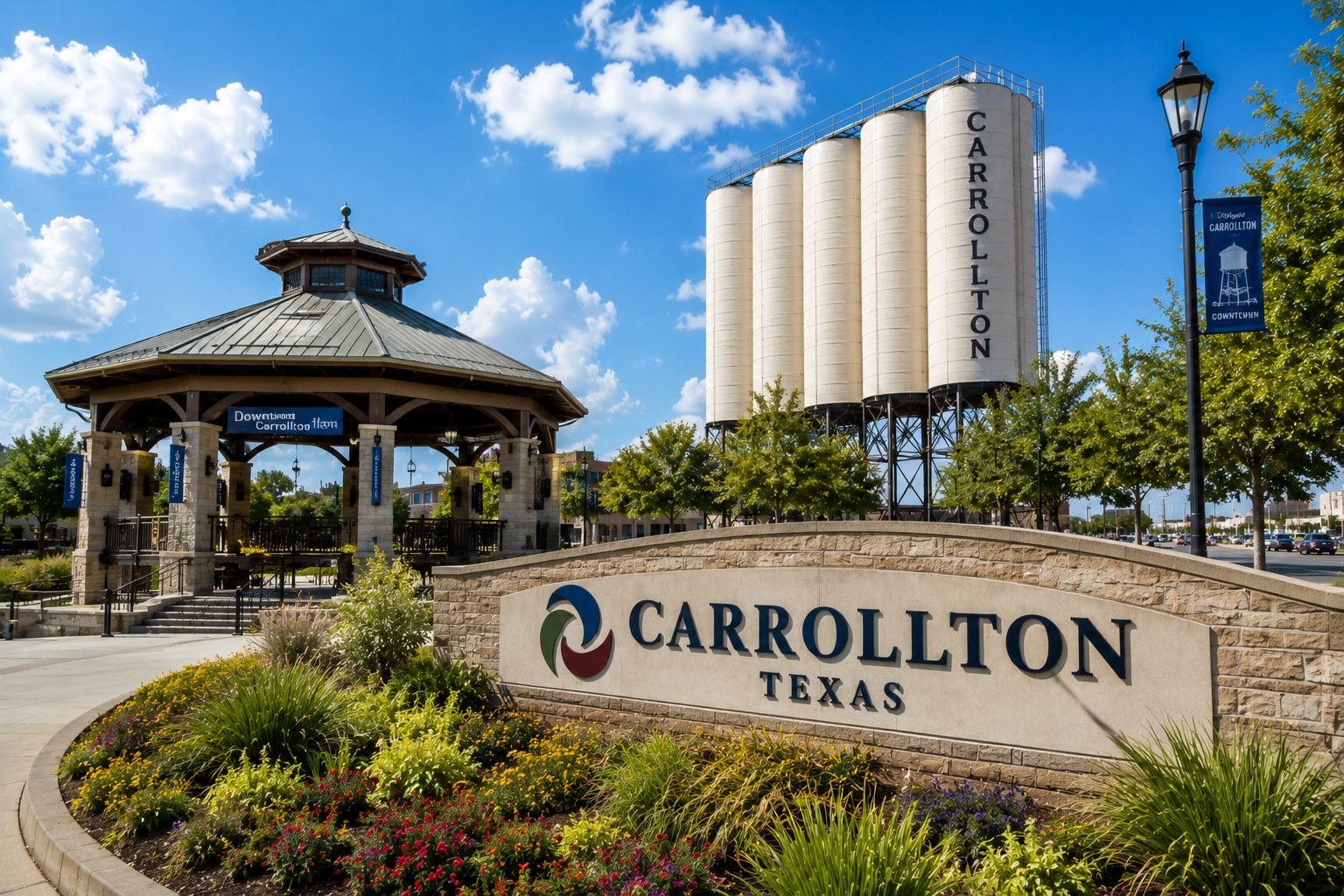 Carrollton, Texas community and residential streetscape