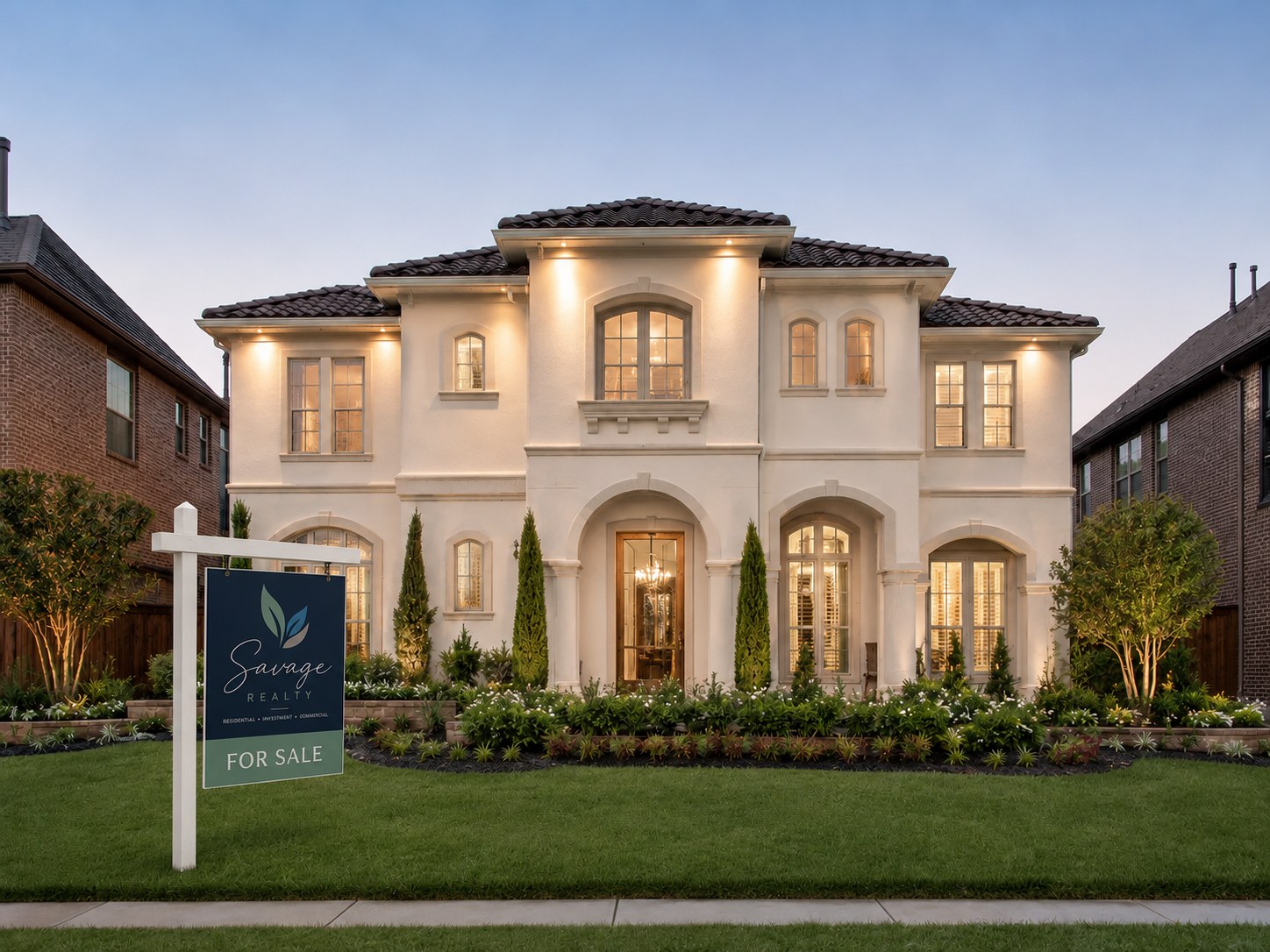Upscale home prepared for sale with a Savage Realty for-sale sign